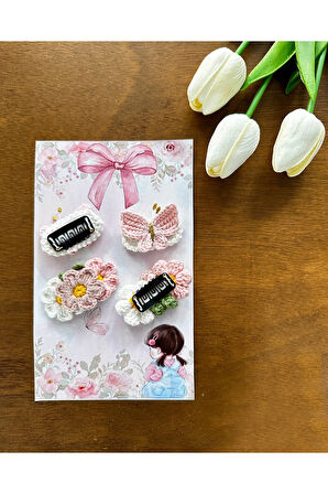 Yenidoğan Bebek Tokası El Emeği 4'lü Karma Klips Saçsız Bebek Toka Seti