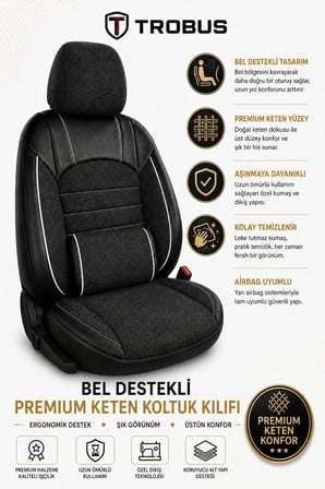 Chery Tiggo 7 Pro 2023+ Uyumlu Levante Serisi Bel Destekli Keten Füme Beyaz Koltuk Kılıfı
