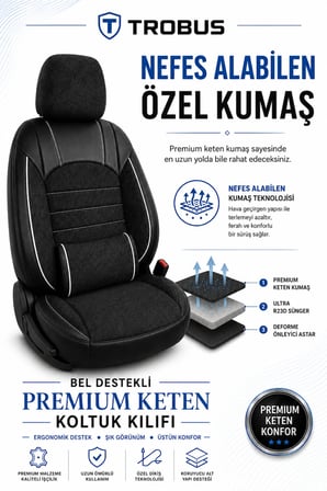 Citroen C4 2020+ Uyumlu Levante Serisi Bel Destekli Keten Füme Beyaz Koltuk Kılıfı