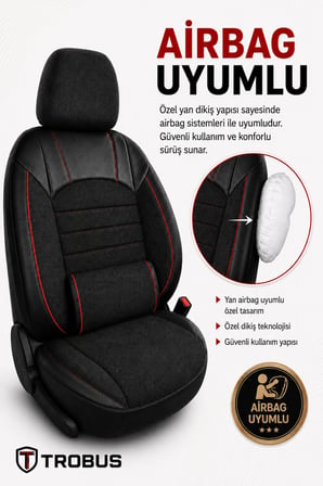 Dacia Logan 2004+ Uyumlu Levante Serisi Bel Destekli Keten Füme Kırmızı Koltuk Kılıfı