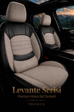 Ford Focus Sedan 2011-2018 Uyumlu Levante Serisi Bel Destekli Keten Bej Siyah Koltuk Kılıfı
