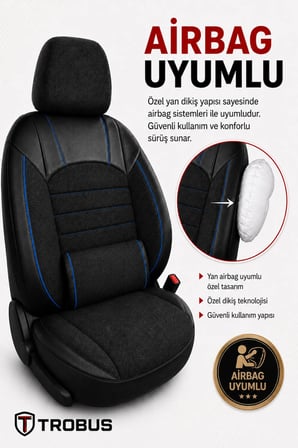 Hyundai Kona 2017+ Uyumlu Levante Serisi Bel Destekli Keten Füme Mavi Koltuk Kılıfı