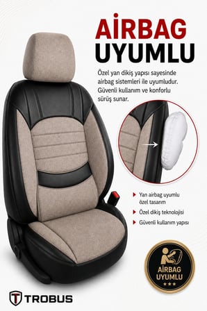 Hyundai Accent Era 2006-2011 Uyumlu Levante Serisi Bel Destekli Keten Bej Siyah Koltuk Kılıfı