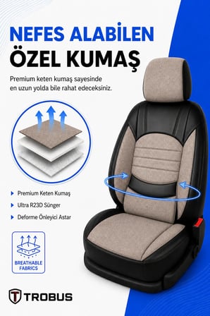 Hyundai Accent Era 2006-2011 Uyumlu Levante Serisi Bel Destekli Keten Bej Siyah Koltuk Kılıfı