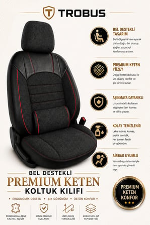 Kia Picanto 2004+ Uyumlu Levante Serisi Bel Destekli Keten Füme Kırmızı Koltuk Kılıfı