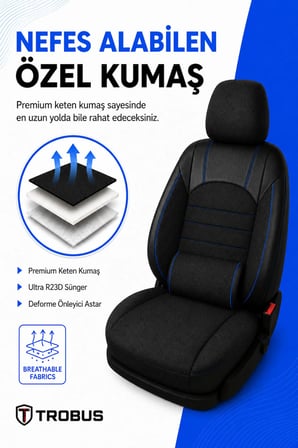 Kia Picanto 2004+ Uyumlu Levante Serisi Bel Destekli Keten Füme Mavi Koltuk Kılıfı
