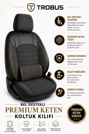 Toyota Corolla Efsane 1993-1998 Uyumlu Levante Serisi Bel Destekli Keten Füme Turuncu Koltuk Kılıfı