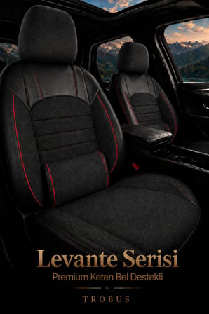 VW Jetta 2010+ Uyumlu Levante Serisi Bel Destekli Keten Füme Kırmızı Koltuk Kılıfı
