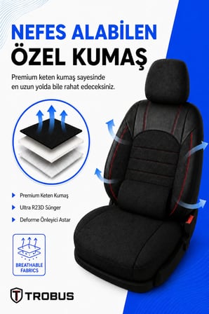 VW Jetta 2010+ Uyumlu Levante Serisi Bel Destekli Keten Füme Kırmızı Koltuk Kılıfı