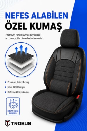 VW Jetta 2010+ Uyumlu Levante Serisi Bel Destekli Keten Füme Turuncu Koltuk Kılıfı