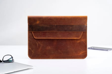 Hakiki Eskitme Deri Zarf Tipi Laptop Kılıfı - 13-17 inç MacBook & Laptop Uyumlu Çanta 14"