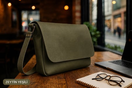 Hakiki Eskitme Deri Postacı Çantası - El Yapımı Omuz & Laptop Çantası (Evrak & İş Çantası) Büyük