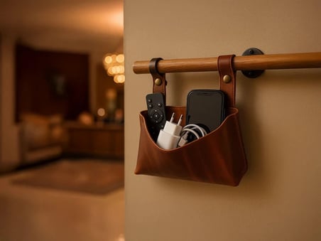 Hakiki Eskitme Deri Mini Duvar Organizerı - Telefon, Anahtar & Aksesuar Duvar Askısı