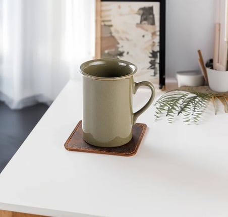 Hakiki Eskitme Deri Kare 6'lı Bardak Altlığı Seti - El Yapımı Dikişli Deri Bardak Altlığı 12x12 cm Kestane Rengi