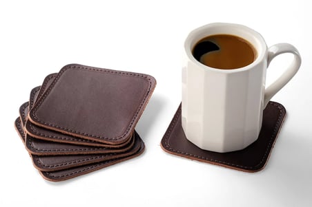 Hakiki Deri 6'lı Bardak Altlığı Seti - El Yapımı Bitkisel Tabaklanmış Deri Bardak Altlığı 10 x 10 cm Siyah