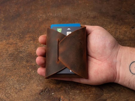 Deri Mini Cüzdan: Kartlar ve Nakit İçin El Yapımı Minimalist Cep Cüzdanı