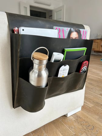 Deri Koltuk Kolçak Düzenleyici, Dergiler, Tabletler, Uzaktan Kumandalar, Kitaplar ve Aksesuarlar İçin 5 Cepli El Yapımı