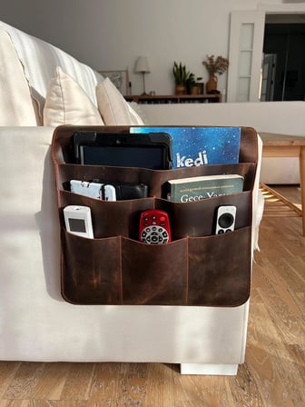 Deri Koltuk Kolçak Düzenleyici, Dergiler, Tabletler, Uzaktan Kumandalar, Kitaplar ve Aksesuarlar İçin 6 Cepli El Yapımı