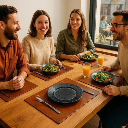 Deri Amerikan Servisleri: El Yapımı Kişiselleştirilmiş Yemek Masası Altlıkları, 6'lı Set Yuvarlak