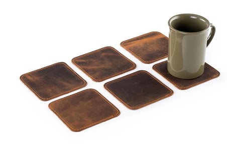 Eskitilmiş Deri Masa Örtüsü ve Bardak Altlığı Seti, El Yapımı Yemek Masası Örtüleri, Kişiselleştirilmiş Masa Örtüleri, 6'lı Set