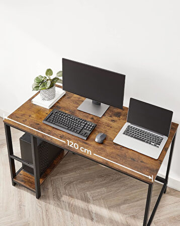 Vasagle Masa, Bilgisayar Masası, PC Masası, Ofis Masası, Ofis, Oturma Odası, Çelik Çerçeve, Endüstriyel Tasarım, Vintage Kahverengi - Siyah LWD47X