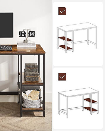 Vasagle Masa, Bilgisayar Masası, PC Masası, Ofis Masası, Ofis, Oturma Odası, Çelik Çerçeve, Endüstriyel Tasarım, Vintage Kahverengi - Siyah LWD47X