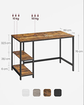 Vasagle Masa, Bilgisayar Masası, PC Masası, Ofis Masası, Ofis, Oturma Odası, Çelik Çerçeve, Endüstriyel Tasarım, Vintage Kahverengi - Siyah LWD47X