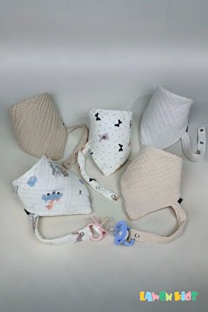 5'li %100 Pamuk 8 Katlı Müslin Emzik Askılı Kız Erkek Bebek Salya Ve Mama Önlüğü & Fular