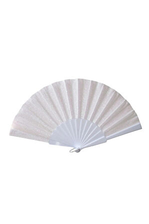 Simli Tek Taraflı Yelpaze – Plastik Saplı, Işıltılı ve Şık – 23x43 cm