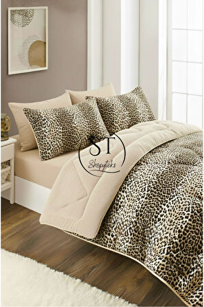 Çift kişilik Leopar Welsoft Uyku Seti Çift Taraflı 195x215 - 4 Adet Yastık Kılıfı