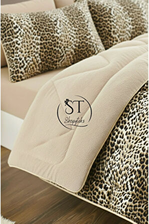 Çift kişilik Leopar Welsoft Uyku Seti Çift Taraflı 195x215 - 4 Adet Yastık Kılıfı