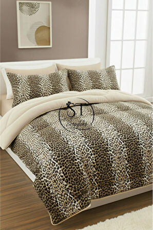 Çift kişilik Leopar Welsoft Uyku Seti Çift Taraflı 195x215 - 4 Adet Yastık Kılıfı