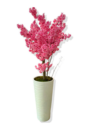 LÜX PEMBE BAHARDALI 200 CM YAPAY AĞAÇ 80X40 BEYAZ KUMSAL SAKSI