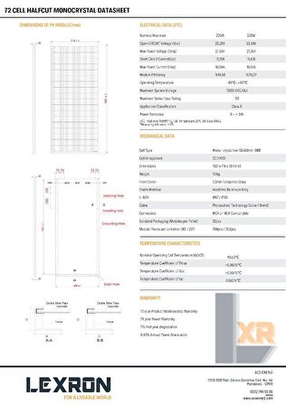 230 Watt Half Cut Monokristal Güneş Paneli Lexron