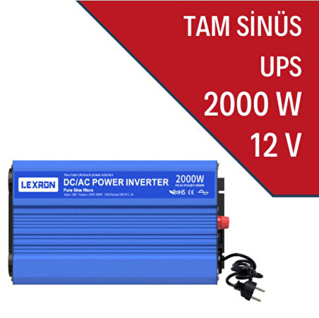LEXRON - İnges 12 VOLT 2000 WATT 2 KW UPS ŞEBEKEDEN ŞARJ EDİLEBİLİR İNVERTER İNVERTÖR - KARAVAN
