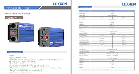 LEXRON 12 VOLT 1000 WATT 1 KW TAM SINUS İNVERTER - INVERTOR