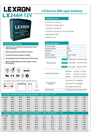 LEXRON 24 Ah-12v Jel Elektrikli Araç Aküsü