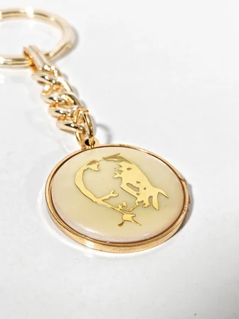 Atatürk Silüetli Özel Tasarım Gold Anahtarlık - Krem Madalyon Çanta Aksesuarı