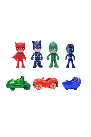 Arabalı PJ Mask Pijamaskeliler Figürleri Oyuncak Seti 3 Araba 4 Karakter