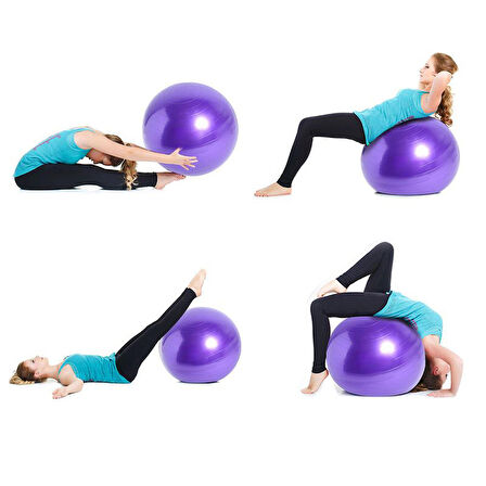 Mor Pilates Topu 65 Cm Deluxe Yoga Plates Egzersiz Topu Ball Şişirme Pompası Seti