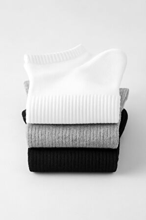 Erkek Pamuklu Bilek Boy Patik Çorap 3'lü Paket Siyah - Gri - Beyaz