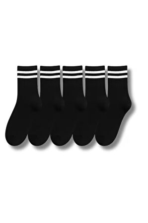 Erkek Siyah Çift Çizgili Soket Çorap 5’li Paket