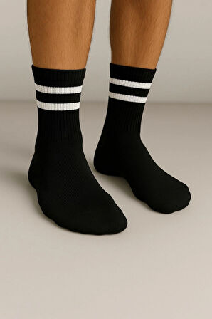 Erkek Siyah Çift Çizgili Soket Çorap 5’li Paket