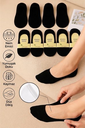 Kadın Siyah Bambu Babet Çorabı - Dikişsiz Ve Kaymaz Silikonlu 3'lü Paket
