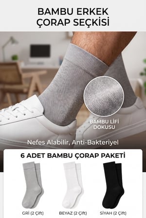 6'lı Bambu Erkek Soket Çorap Seti - Dikişsiz Antibakteriyel Nefes Alabilir Çorap Paketi