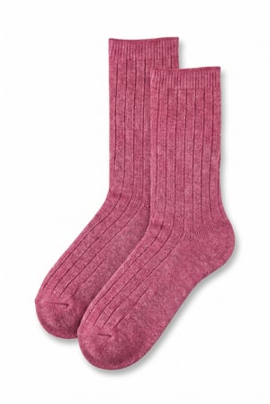 Kadın Gül Pembe Kaşmir Karışım Fitilli Soket Çorap 2'li Paket