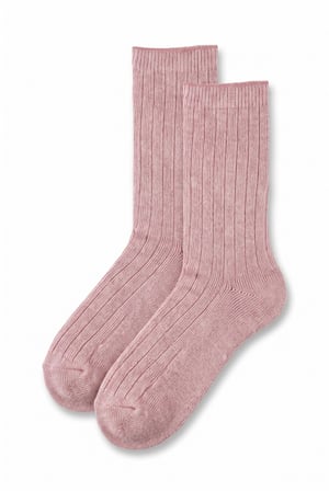 Kadın Pudra Pembe Kaşmir Karışım Fitilli Soket Çorap 2'li Paket