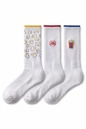 Erkek Beyaz Pamuklu Popcorn Desenli Tenis Çorap 3'lü Paket Havlu Taban