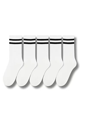 Erkek Beyaz Çift Çizgili Soket Çorap 5’li Paket