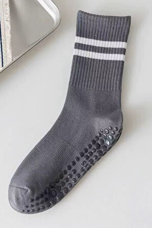 1 Çift Gri Yoga Pilates Kaydırmaz Çorap